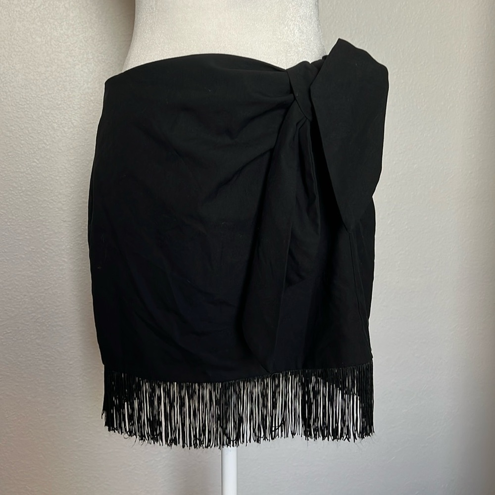 Zara Faux Tie Waist Fringe Mini Skirt Size Medium